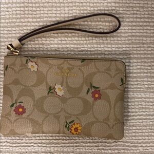Coach Tan Wristlet with Floral Accents